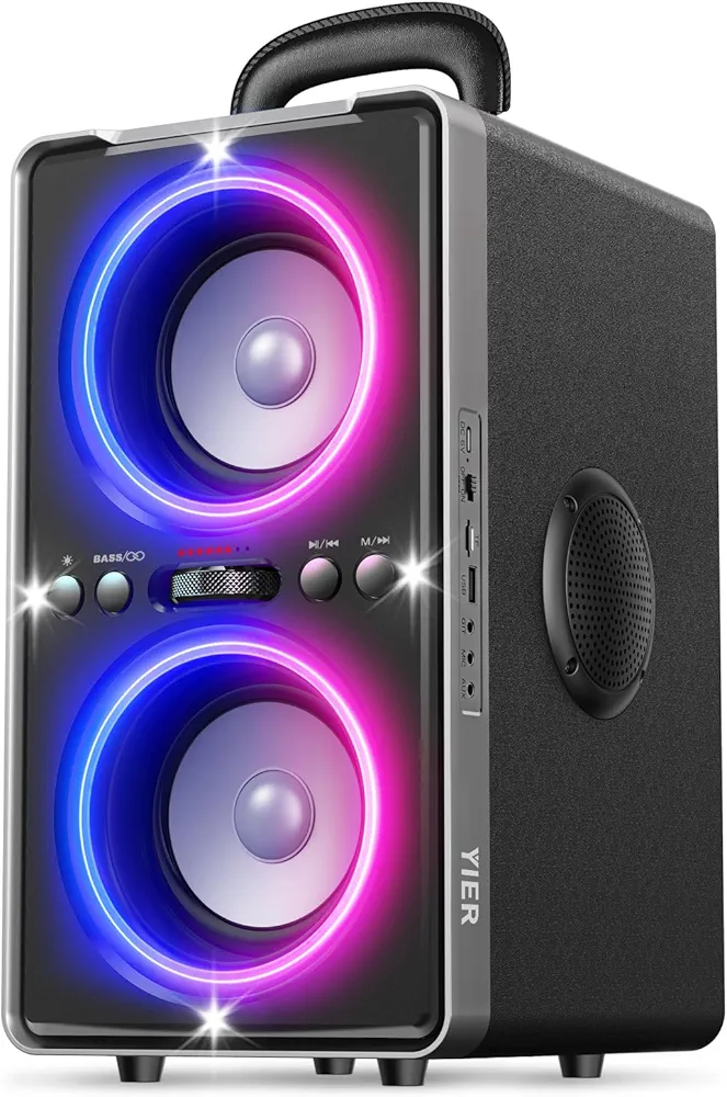 Bluetooth Party Speaker, 200W Peak Portable Loud Stereo with Subwoofer, Wireless TWS Pairing Deep Bass Led Light Show with Fast Charging for Outdoor Home Party Camping