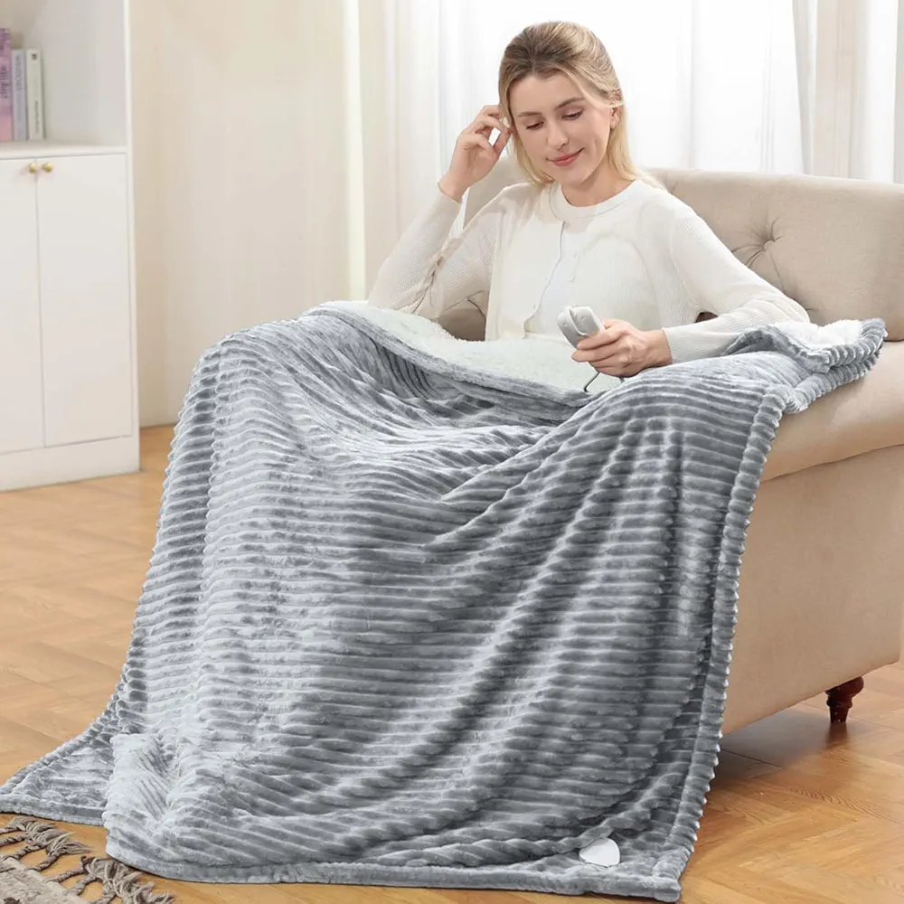 Heated Blanket Electric Throw - Soft Flannel Electirc Blanket 50x60, Heating Blanket with 10 Time Settings, 6 Heat Settings, Machine Washable with Over-Heat Protection (Gray)