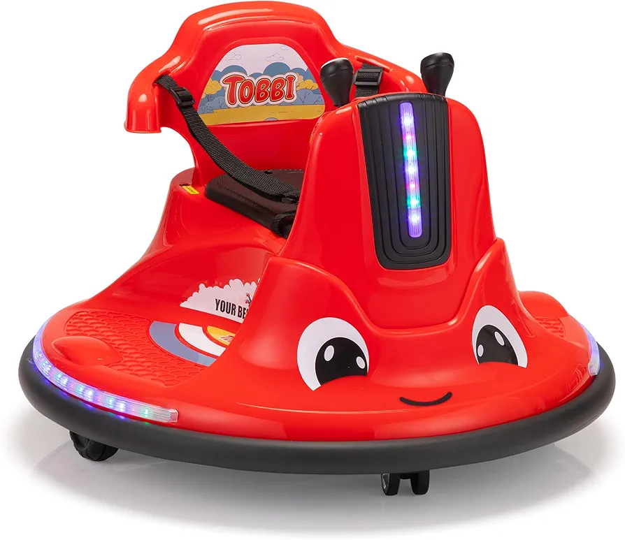 TOBBI Toddlers Bumper Car, 12v Baby Electric Ride On Snail Shape Toy with Remote Control/Children DIY Funny Stickers/360 Degree Spin for Kids of Ages 1.5-9 (Red)