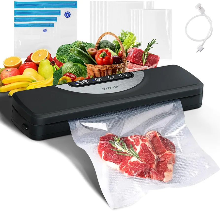 Suntree Vacuum Sealer Machine for Food, Compact Food Sealer Vacuum Sealer Dry/Moist/Gentle Modes with Build-in Cutter, Food Vacuum Sealer with 15pcs Vacuum Bags, External VAC for Jars and Containers