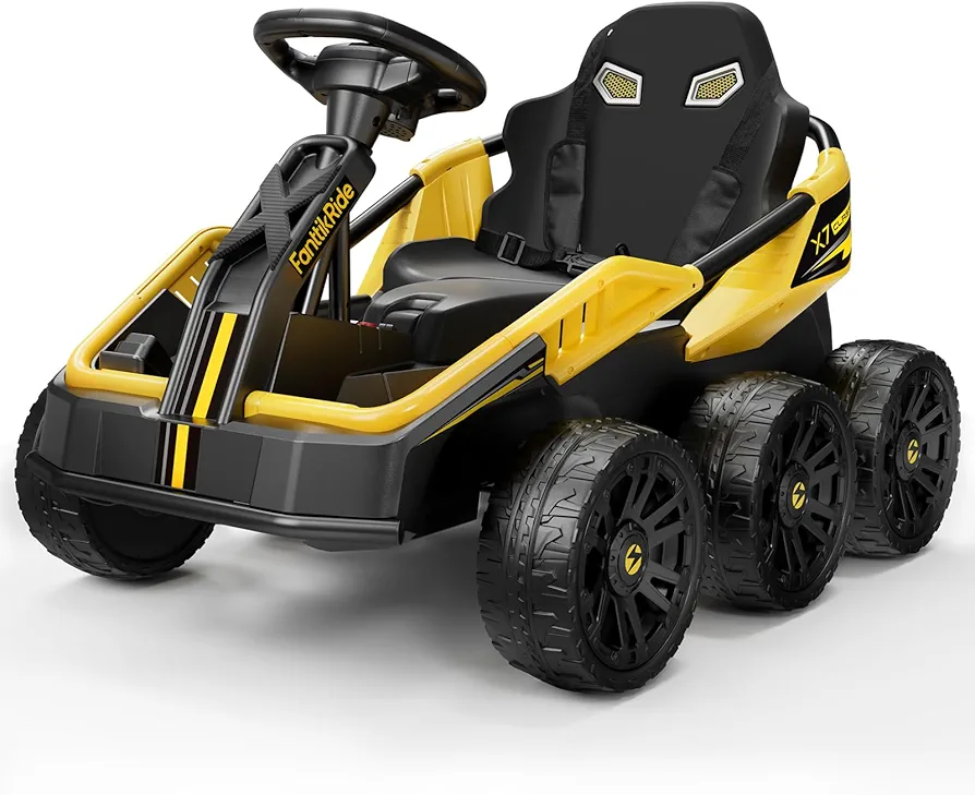 FanttikRide X7 Classic 12V Ride on Toys for Big Kids, 6 Wheels UTV, 4x45W 4MPH Powerful Electric Car, 4-Wheel Drive, Parent Remote, 4 Shock Absorbers, Perfect Choice for Ages 3 and Up, Yellow