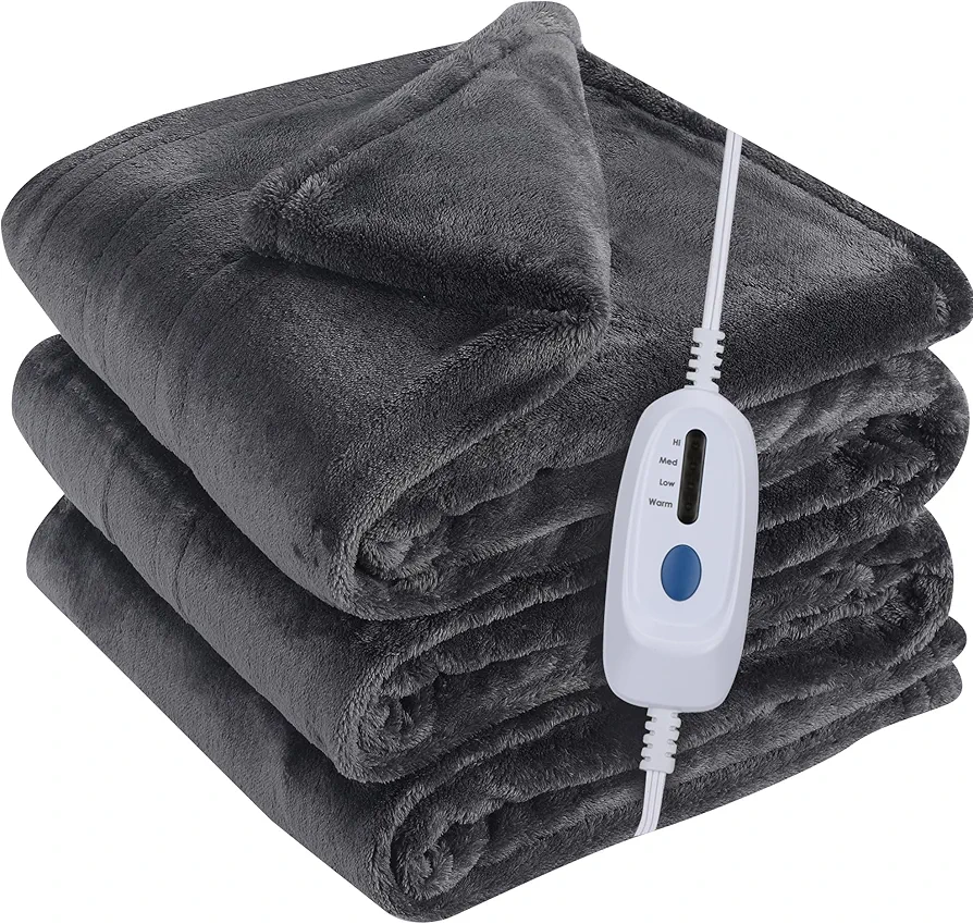 McJaw Heated Electric Blanket Soft Plush Flannel Full Size 72" x 84", Fast Heat, Machine Washable, Warm and Comfortable, 4 Heating Settings & 10 Hours Auto Shut-Off, Dark Grey