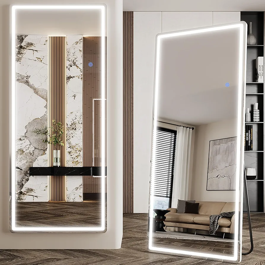 Antok LED Full Length Mirror, 71" x 28" Lighted Floor Standing LED Mirror Full Length,Hanging Mirror with Stand Free Standing Floor Mirror for Bedroom (Rect)