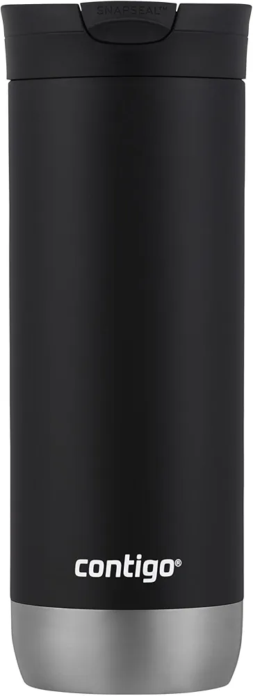 Huron Vacuum-Insulated Stainless Steel Travel Mug, 16oz Licorice - Leak-Proof Lid for Hot/Cold Beverages, Fits Most Cup Holdersand Brewers