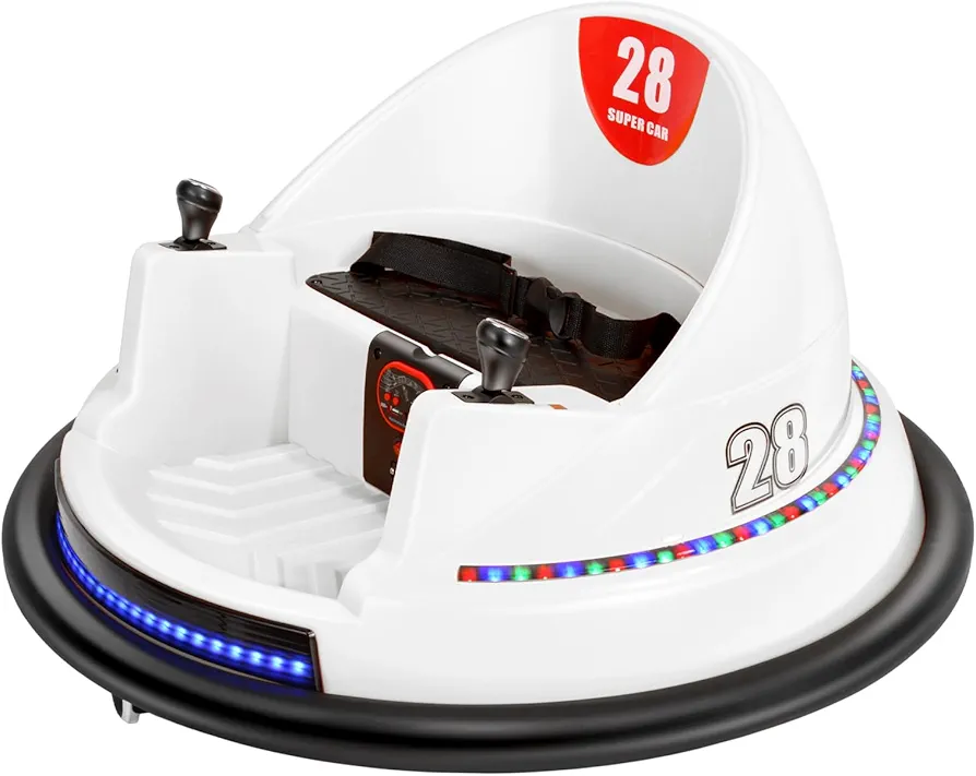 Edostory 6V Electric Ride On Bumper Car for Kids, 1.5-8 Years Old Baby Bumping Toy Cars, DIY Sticker Baby Toy Gifts, Remote Control, Bluetooth, 360 Spin DIY Numbers 00-9 ASTM-Certified White