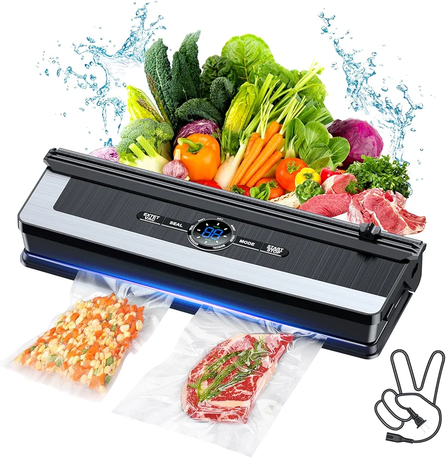 Vacuum Sealer Machine - 8 in 1 Food Vacuum Sealer Machine with Build-in Cutter Automatic Air Sealing System LED Indicator for Food Storage Dry and Moist Food Modes with 15Pcs Seal Bags Kit (Black)