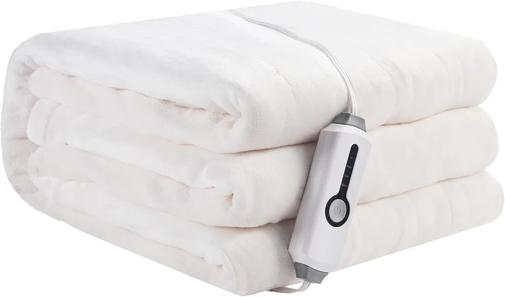 Electric Heated Blanket 72" x 84" Full Size Breathable Warm Flannel Heated Blanket with 4 Heating Levels & 10 Hours Auto Shut Off, Control Temperature and Washable, for Sofa and Bed White