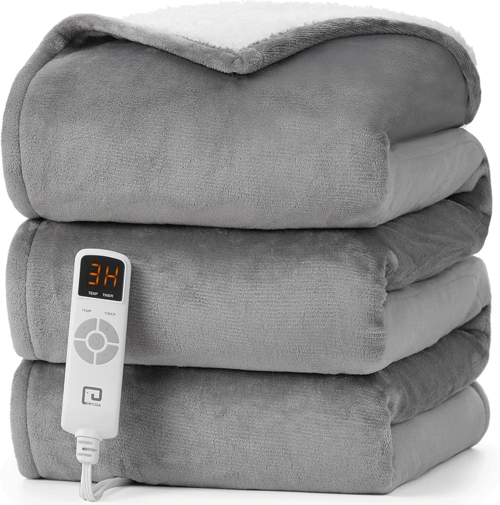 EHEYCIGA Heated Blanket Electric Blanket Twin - Heating Blanket with 9 Heating Levels & 10 Hours Auto Off, Soft Cozy Sherpa Washable Blanket with Fast Heating, 62 x 84 Inches