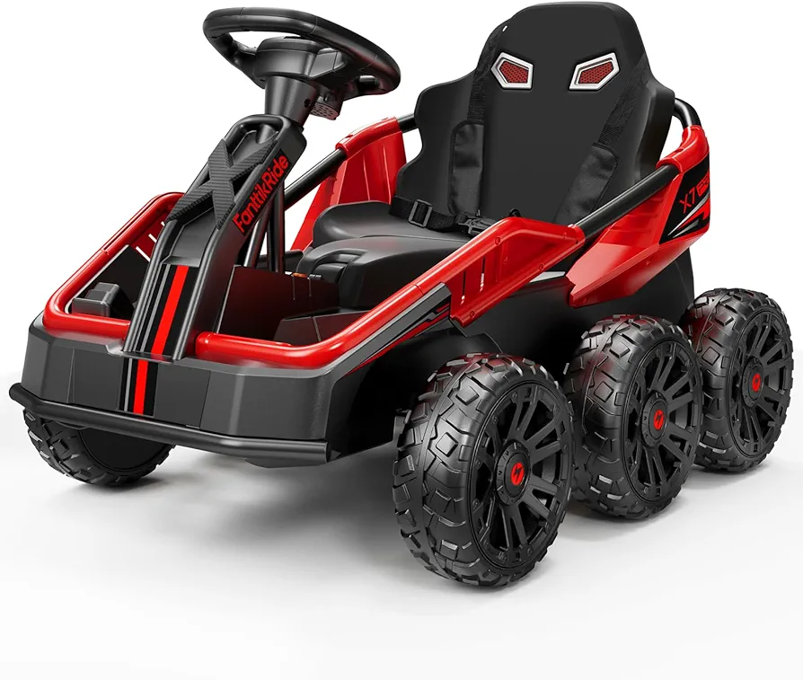 FanttikRide X7 Pro 6x6 24V Ride on Toys for Big Kids, Six Eva Wheels UTV, 4x75W 5.9MPH Powerful Electric Car, 4WD/2WD Switch, Parent Remote, Four Shock Absorbers, for Ages Three and Up, Red