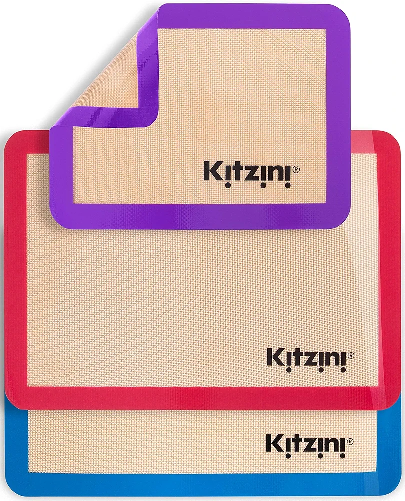 Kitzini Silicone Baking Mat Set. Non-Stick Silicone Mats for Baking. BPA Free Baking Sheets. Professional Grade Silicon Baking Sheet. INCL. 2 Half Sheets & 1 Quarter Silicone Baking Mats