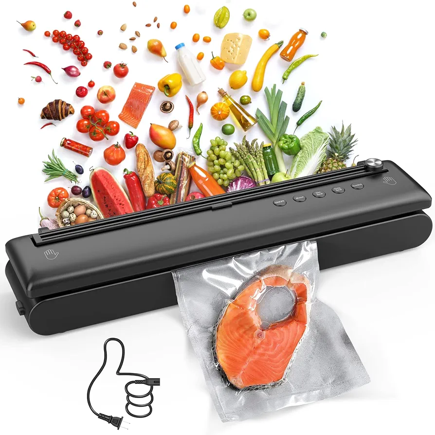 Vacuum Sealer Machine: Upgraded 5 in1 Food Vacuum Sealer with Dry&Moist Modes, LED Indicator Lights, Compact Design, Includes 15PCS Vacuum Seal Bags,1 Air Suction Hose, 1Cutter