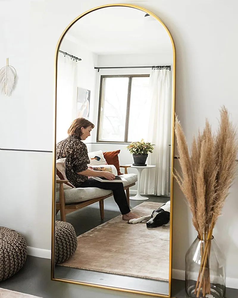 OGCAU Full Length Mirror, Floor Mirror Full Length, 71"x30" Arched-Top Mirror Hanging or Leaning, Standing Mirror, Body Mirror, Wall Mounted Mirror with Aluminum Frame for Living Room (Gold)