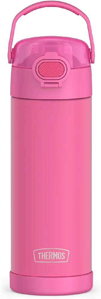 THERMOS FUNTAINER 16 Ounce Stainless Steel Vacuum Insulated Bottle with Wide Spout Lid, Neon Pink