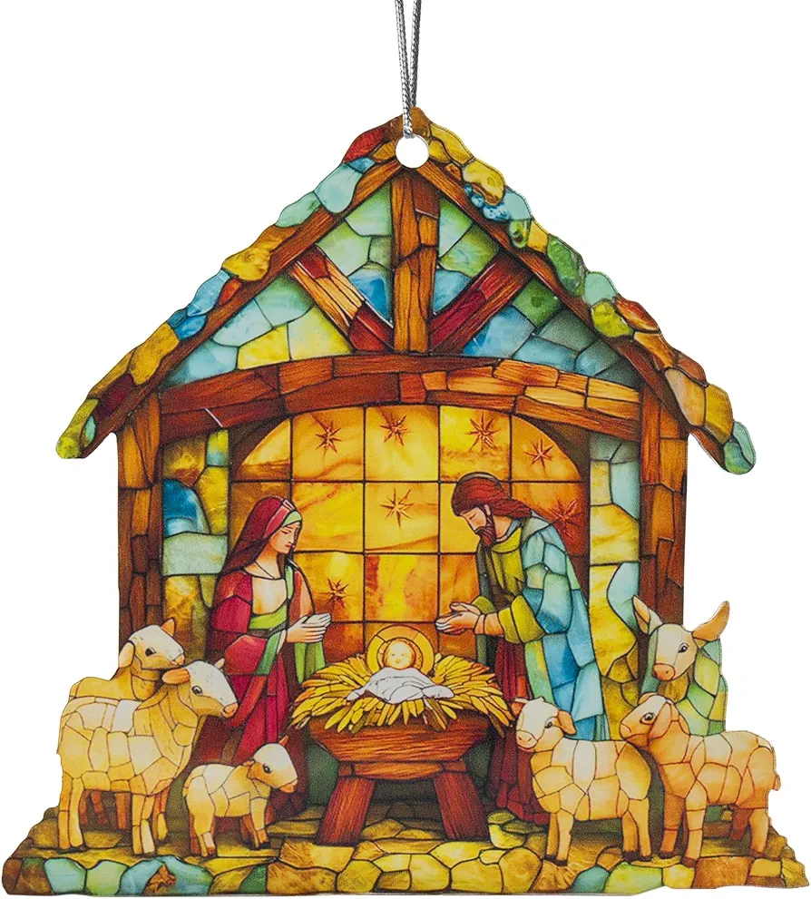 Nativity Scene Ornament, Religious Gifts for Women Christian, Men, Unique Catholic Gifts for Christmas, Thanksgiving, Christmas Xmas Tree Decor, Stocking Stuffers for Women, Kids, Men (Flat)