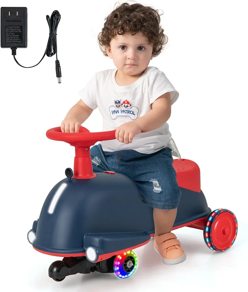 HONEY JOY Ride On Push Car, 2 in 1 Electric Wiggle Car w/LED Flashing Wheels, Music & Pedals, Outdoor Swing Car w/Rechargeable Battery, Wiggle Movement to Steer, Ride On Toys for Toddlers Boy Girl