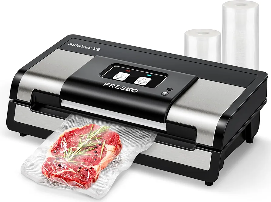 FRESKO Automatic Vacuum Sealer Machine, 140 Watts, with Dry/Moist Food Detection, 2 Rolls Bag (AutoMax V8)