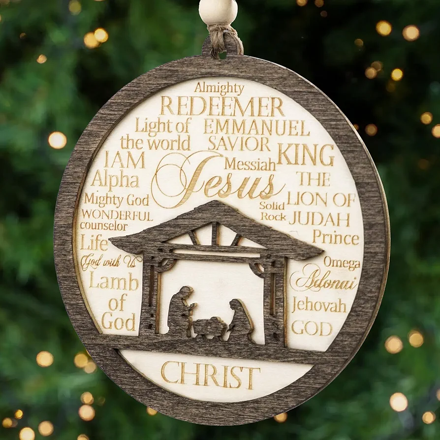 2 Layer Wooden The Nativity Story Ornaments, Names of God Nativity Ornament, New Year Gift, New Year Eve Decorations, Catholic, Gifts for Mom, Dad