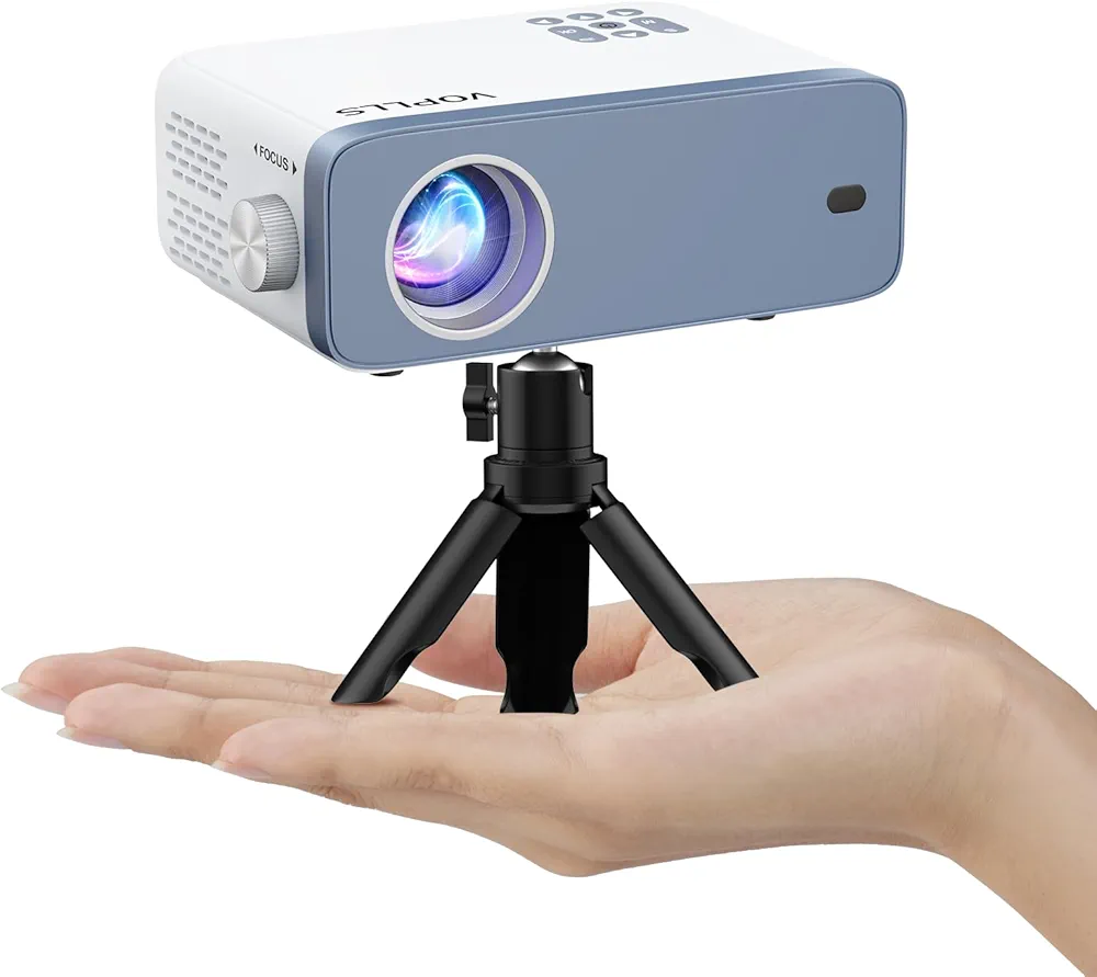 Mini Projector, VOPLLS 1080P Full HD Supported Video Projector, Portable Outdoor Home Theater Movie Projector, 50% Zoom, Compatible with HDMI, USB, AV, Smartphone/Tablet/Laptop (Small Projector)