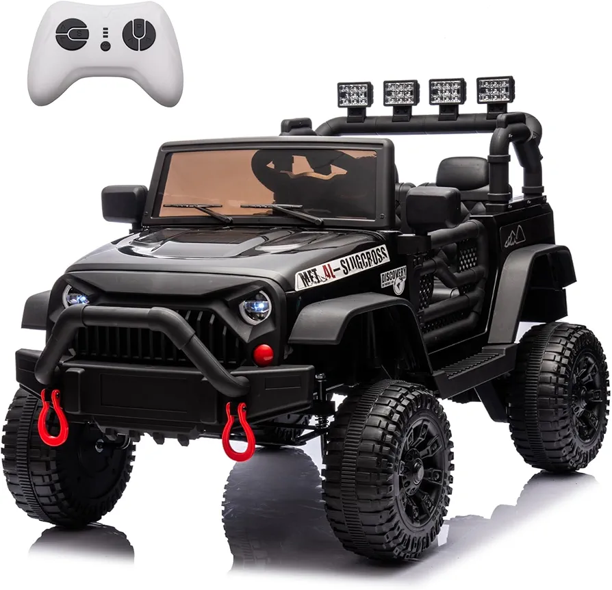 24V Ride on Toys for Kids - 400W Motor Electric Kids Car with Remote Control, LED Headlight, MP3, Bluetooth, 3 Speeds, 4 Wheel Suspension, Jeeps Electric Car for Boy Girls Kid (Black)