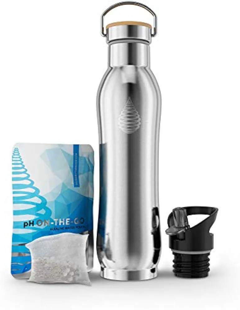 Invigorated Water pH Active Insulated Water Bottle - Filtered Alkaline Water Bottle - Stainless Steel Water Bottle - Includes Alkaline Water Filter, Plus Sports Gym Lid - Double Walled Metal - 650ml