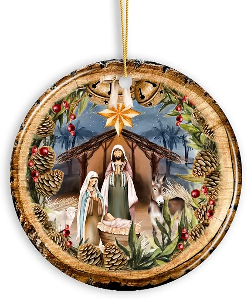 Rustic Nativity Birth of Christ Scene Ornament, Christianity and Son of God