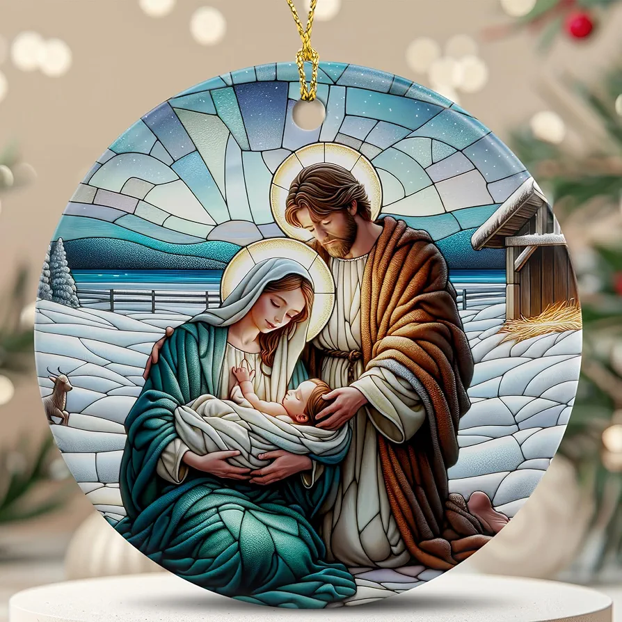 Christian Christmas Ornaments 2024, Nativity Ornaments Catholic Holiday Decor Christian Gifts Ideas, Christian Catholic Religious Gifts for Women Men, Ceramic Ornaments for Christmas Tree Decoration