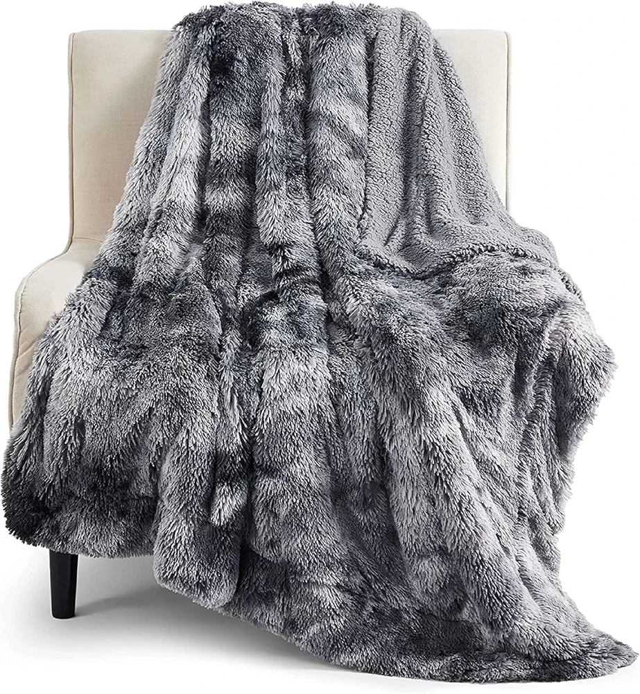 Bedsure Soft Twin Blanket for Bed, Fluffy Fuzzy Blankets Twin Size for Couch, Sofa, Cozy Plush Sherpa Fleece Faux Fur Blanket, Thick Warm Christmas Blanket Gifts for Women, Men, 60x80, Tie Dye Grey