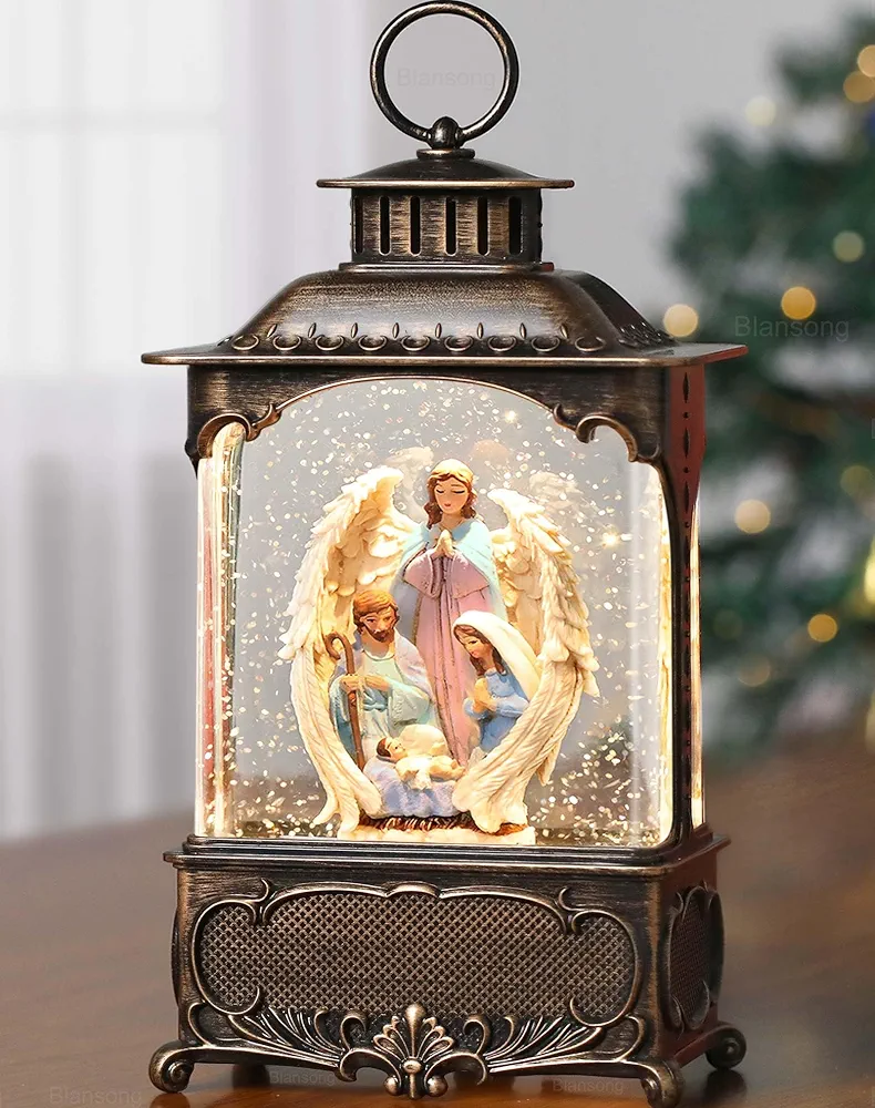 Angel Snow Globe Lantern Nativity Snow Globe Christmas Decorations for Home with Timer, USB and Battery Powered Nativity Scene Decor 10.2 inch (Angle Nativity)