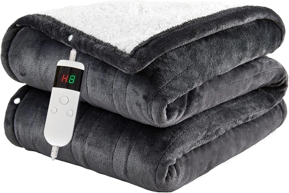 Electric Heated Blanket Throw, Heating Blanket Soft Fleece Sherpa Heated Blanket with Overheating Protection, 8 Hours Auto Off 10 Fast Heating Levels, Machine Washable