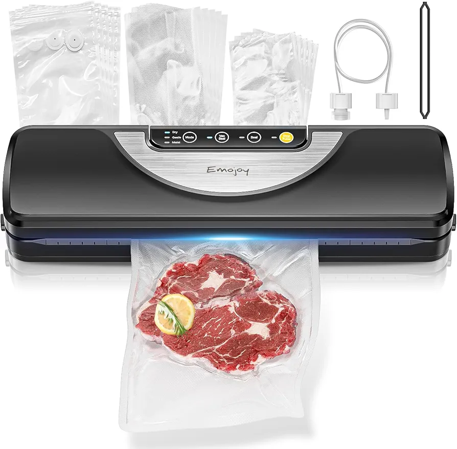 Emojoy Vacuum Sealer Machine, Built-in Bag Cutter, 11.8-Inch Sealing Length, Includes 15 Bags（BPA-Free）