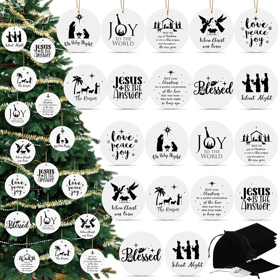 Suzile 20 Sets Christmas Nativity Ornaments Bulk Christian Christmas Ornaments Religious Ornaments Names of Jesus Ornaments Ceramic Christmas Tree Hanging Decorations for Xmas Mom Women Gift