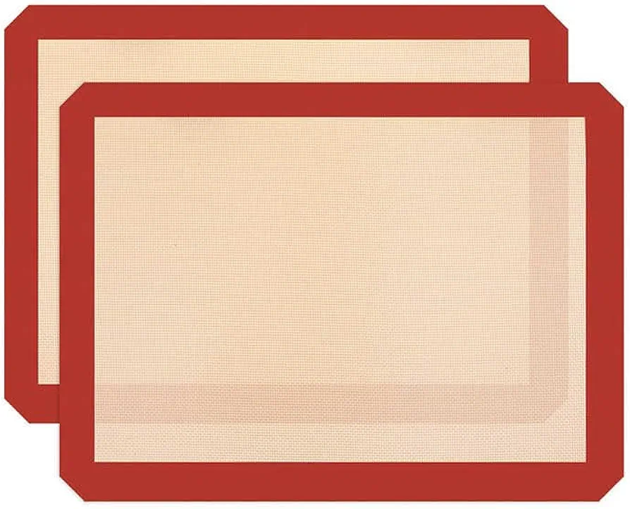 Good Dee's Silicone Baking Mats 16.5” x 11.6” - Food Safe Baking Mat for Making Macaroons, Cookies, Bread & Pastry | Non-Stick Oven Baking Mats are Reusable & Easy Clean | Pack of 2 (Red and Beige)