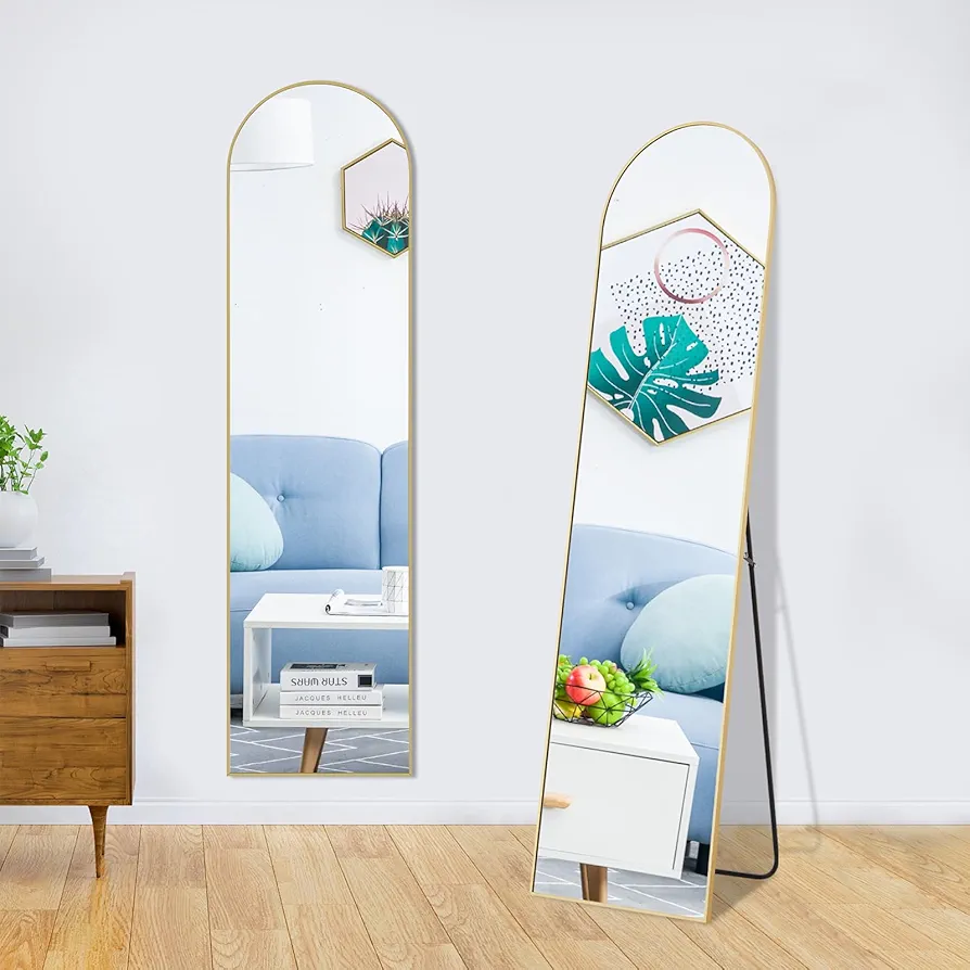 NEWBULIG 59"x16" Full Length Floor Mirror,Wall Mounted Mirror Hanging or Leaning, Arched Floor Mirror for Living Room Cloakroom,Gold-Arched