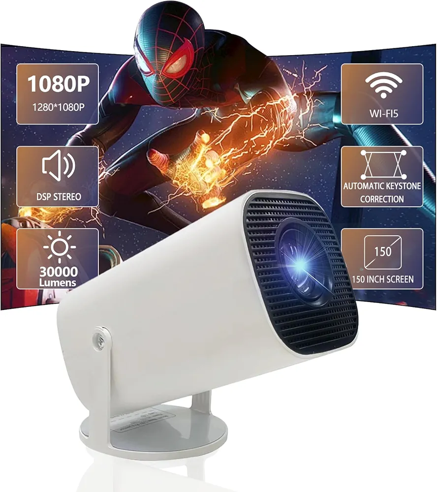 HY300 4K Portable Projector with Wifi and Bluetooth Android 11 for 1080P Support, Smart Projector Mini Projector 4K Auto Keystone Correction for Phone/TV Stick/Laptop (square)