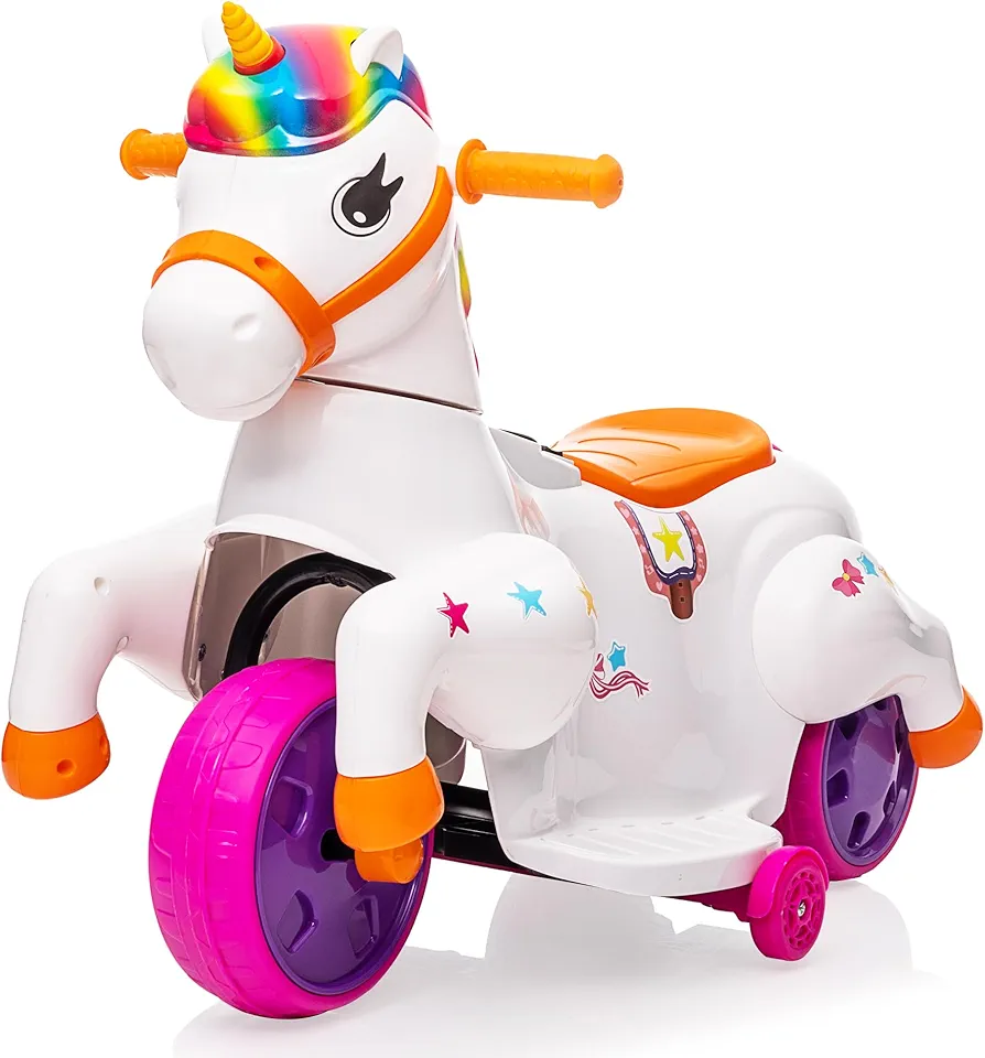 Ride on Toy Toddler Riding Toys TOBBI Ride on Unicorn Toys for Girls Boys 3-Wheel Battery Powered Motorcycle Kids' Electric Vehicles Ride on Horse w/Music, Rainbow