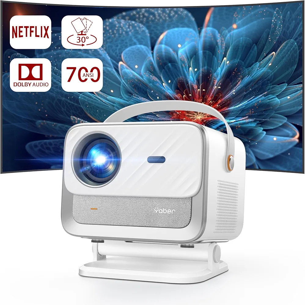 [Netflix Licensed/Dolby Audio] YABER V12 Projector with WiFi6 and Bluetooth 5.2, 700 ANSI 1080P Outdoor Movie Projector, 20W Speakers, Auto Focus & Keystone, Smart Home Theater Projector with Apps