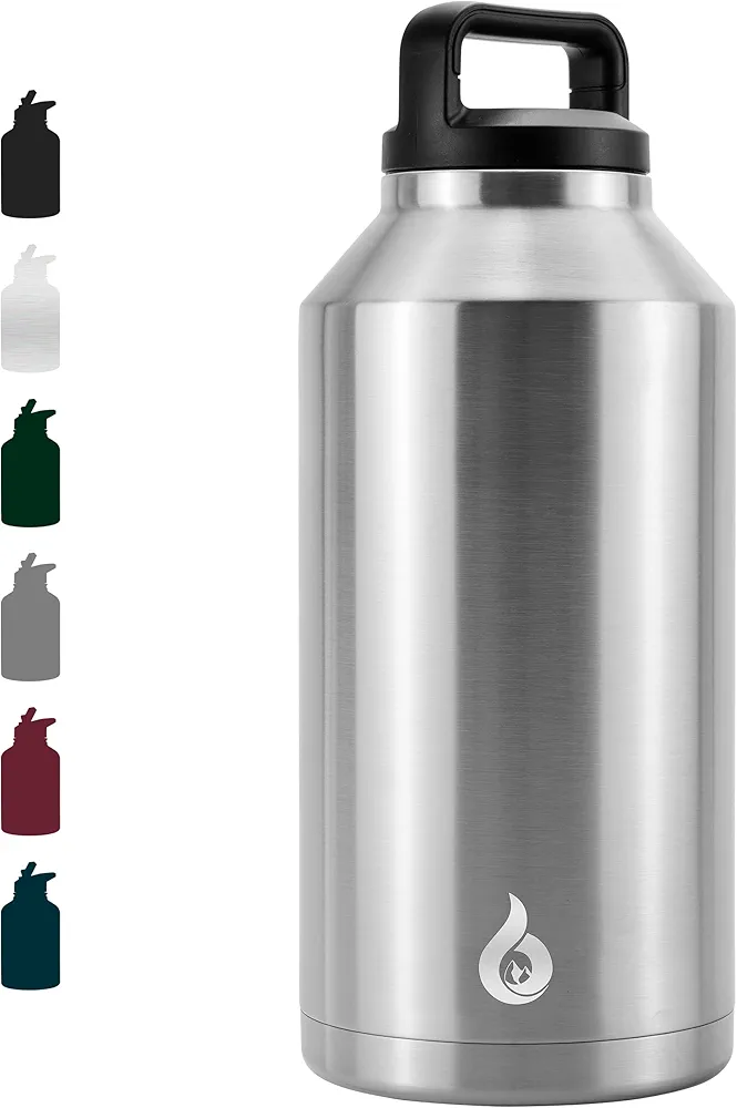 BJPKPK Half Gallon Water Bottle Insulated, Dishwasher Safe 64 oz Water Bottle with Handle, Leakproof BPA Free Water Jug, Large Metal Water Bottle for Sports, Stainless Steel Primary Color