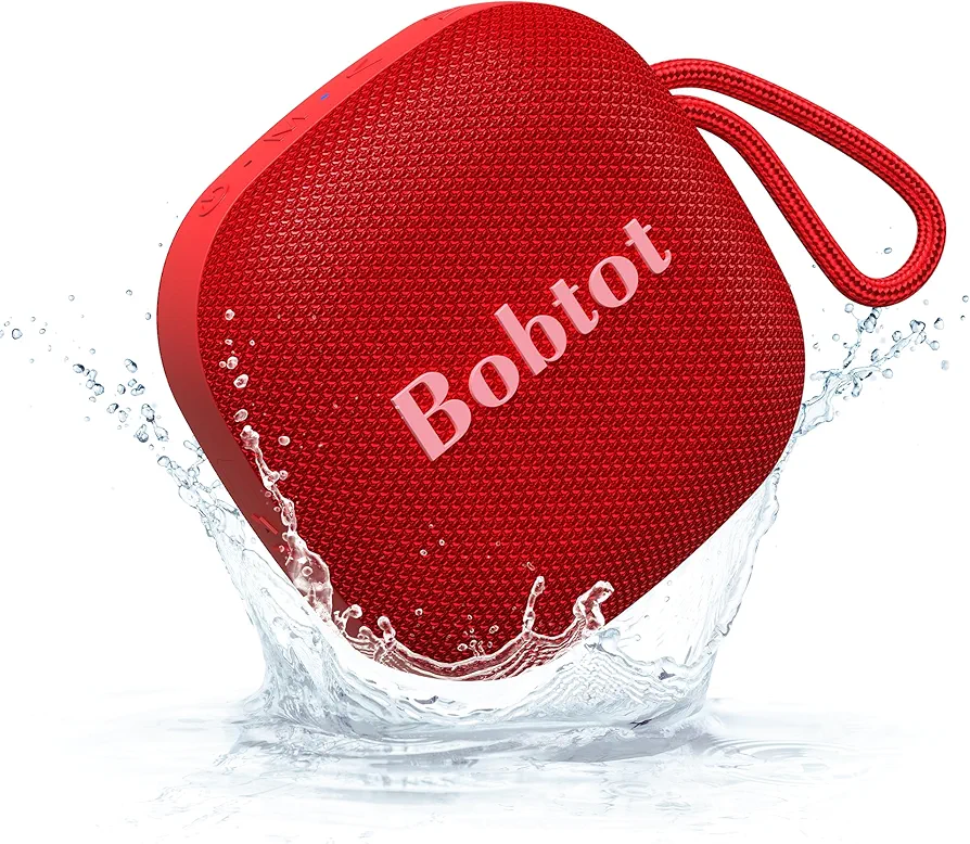 Bobtot Bluetooth Speaker Portable Wireless Speakers - 16 Hours Playtime Waterproof Speaker, Loud Stereo Sound, Mini Speaker with TWS, Built-in Mic, Strap to Carry for Home Travel Sport, Red