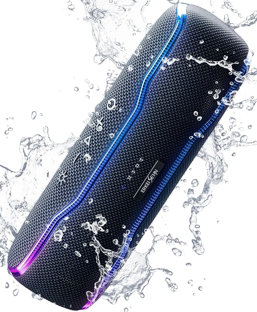 Portable Bluetooth Speaker, IPX7 Waterproof Wireless Speaker with Colorful Flashing Lights, 25W Super Bass 24H Playtime, 100ft Range, TWS Pairing for Outdoor, Home, Party, Beach, Travel