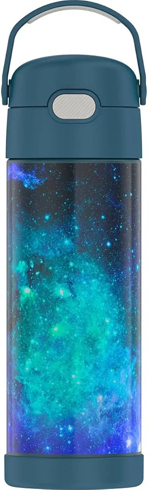 THERMOS FUNTAINER 16 Ounce Stainless Steel Vacuum Insulated Bottle with Wide Spout Lid, Galaxy Teal