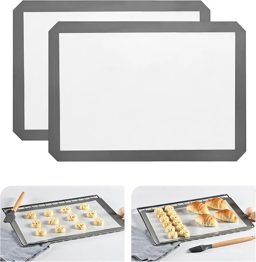 KitchenRaku Silicone Baking Mat, 16.5"x11.6" Non Stick Reusable Silicone Cooking Mat, BPA Free Baking Sheet for Cookies, Macarons Bread & Pastry, Toaster Pad Set of 2