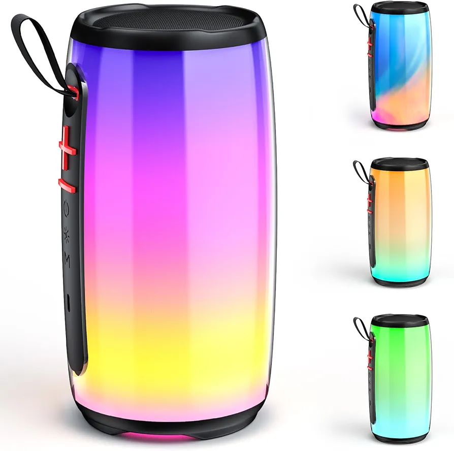 D21-Portable Bluetooth Speaker, Wireless Waterproof Speaker with Colorful Lights, Support TWS/TF Card/USB/AUX, Loud HD Stereo Sound, Robust Bass, Lightweight for Party/Outdoor/Camping