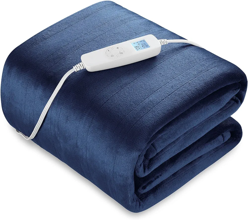 Electric Heated Blanket Queen Size 84" x 90" | 6 Heating Levels & 8h Auto Timer | Full Body Fast Heating and Ultra Soft Flannel, Machine Washable Bed Sofa Home Office Use, Blue