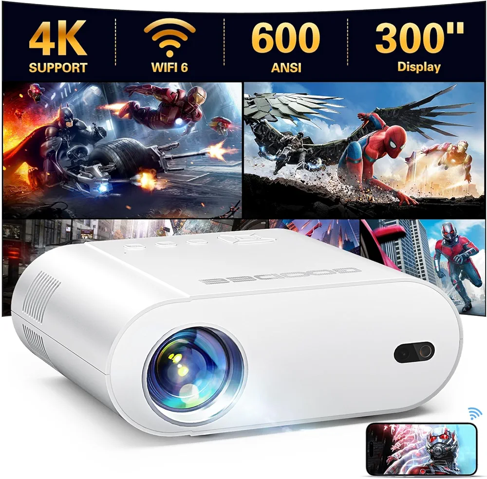 4K Projector, GooDee Projector with WiFi and Bluetooth, Mini Projector with Auto Keystone and Remote Focus, Native 1080P Home Theater Movie Projector Compatible with Phone/Laptop/TV Stick/Game/PPT