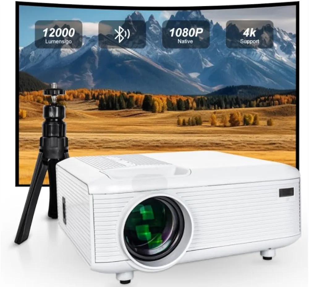 Projector, 2024 Upgraded Mini Projector,4K Support Portable Projector with Bluetooth , 300" Large Screen Projector,1080P Mini Projector,12000 Lumens LCD Portable Projector for Home Theater