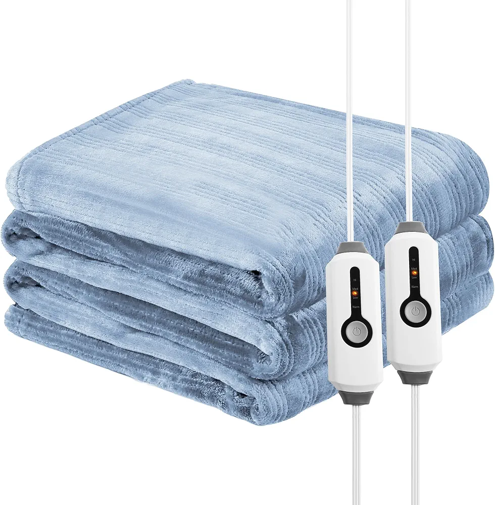 Electric Heated Blanket 84"x90" Queen Size Soft Flannel Heated Blanket, 4 Heating Levels & 10 Hours Auto-Off with Dual-Zone Control - Sky Blue