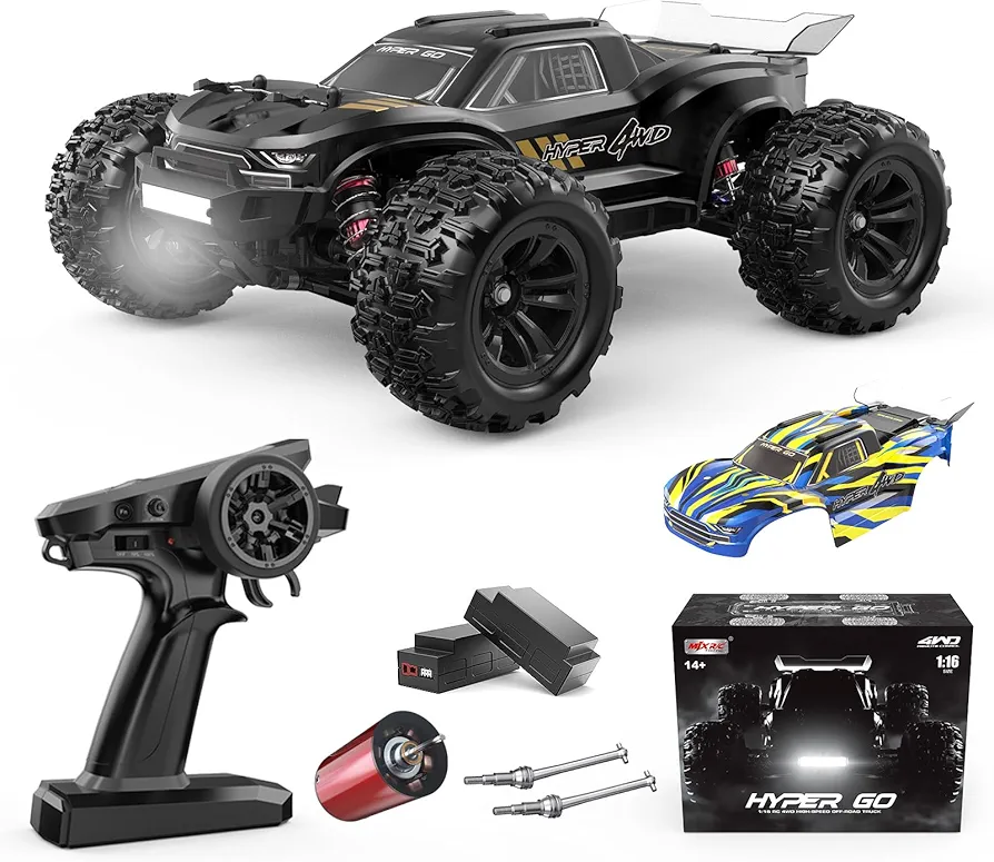 HYPER GO H16BM 1/16 RTR Brushless Fast RC Cars for Adults, Max 42mph Electric Off-road RC Truck, High Speed RC Car 4X4 Remote Control Car with 2 Lipo Batteries for Adult, Compatible 3S Lipo Xmas Gifts