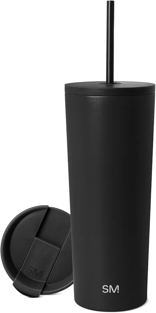 Simple Modern Insulated Tumbler with Lid and Straw | Iced Coffee Cup Reusable Stainless Steel Water Bottle Travel Mug | Gifts for Women Men Her Him | Classic Collection | 24oz | Midnight Black