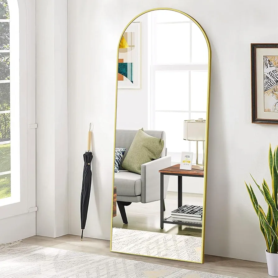 BEAUTYPEAK 65"x24" Arch Floor Mirror, Full Length Mirror Wall Mirror Hanging or Leaning Arched-Top Full Body Mirror with Stand for Bedroom, Dressing Room, Gold