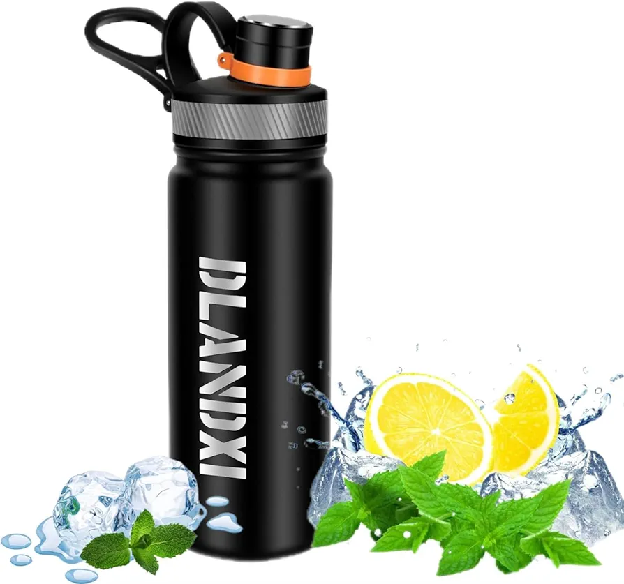 22 oz Double Wall Vacuum Insulated Stainless Steel Water Bottle with Spout Lid BPA Free (BLACK, 22 OZ), SE-24